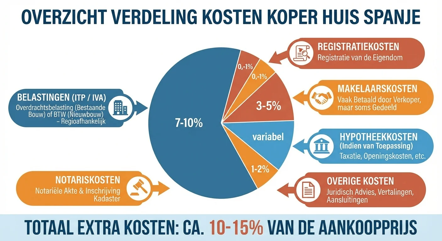 infographic overview of the breakdown of the cost of buying house spain calculate including taxes and notary fees, clear and informative