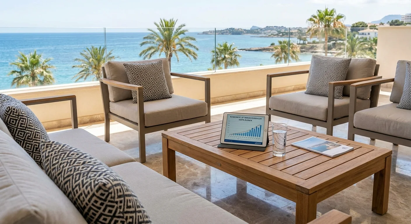 Luxe terras met uitzicht op de Middellandse Zee, een voorbeeld van hoe de locatie het verhuurrendement aan de Costa Blanca bepaalt