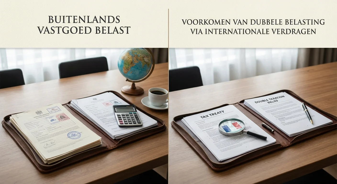 comparative view, side-by-side layout of buitenlands vastgoed belast at voorkomen van dubbele belasting via internationale verdragen, professional appearance