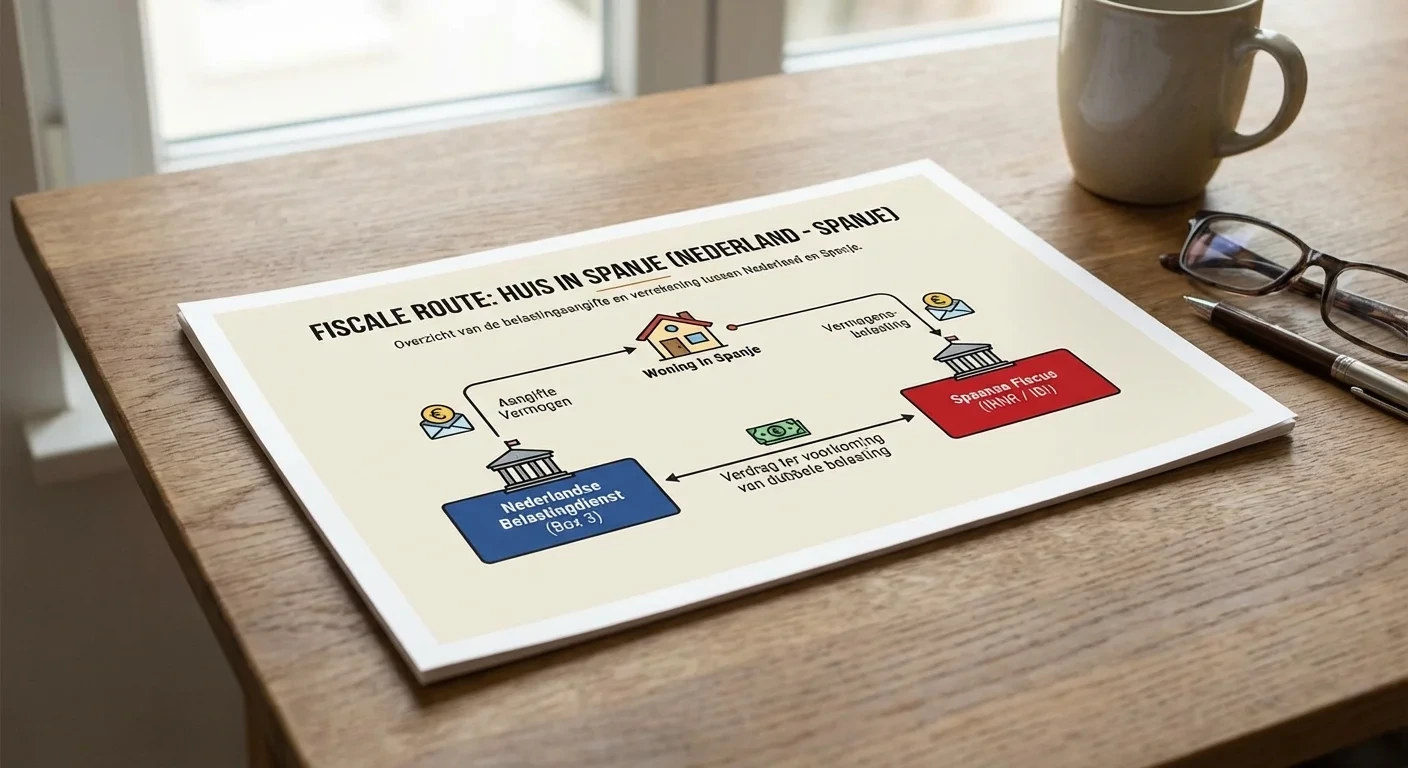 A clear diagram visualising the tax route of Dutch tax on a house in Spain between the Inland Revenue and the Spanish tax authorities