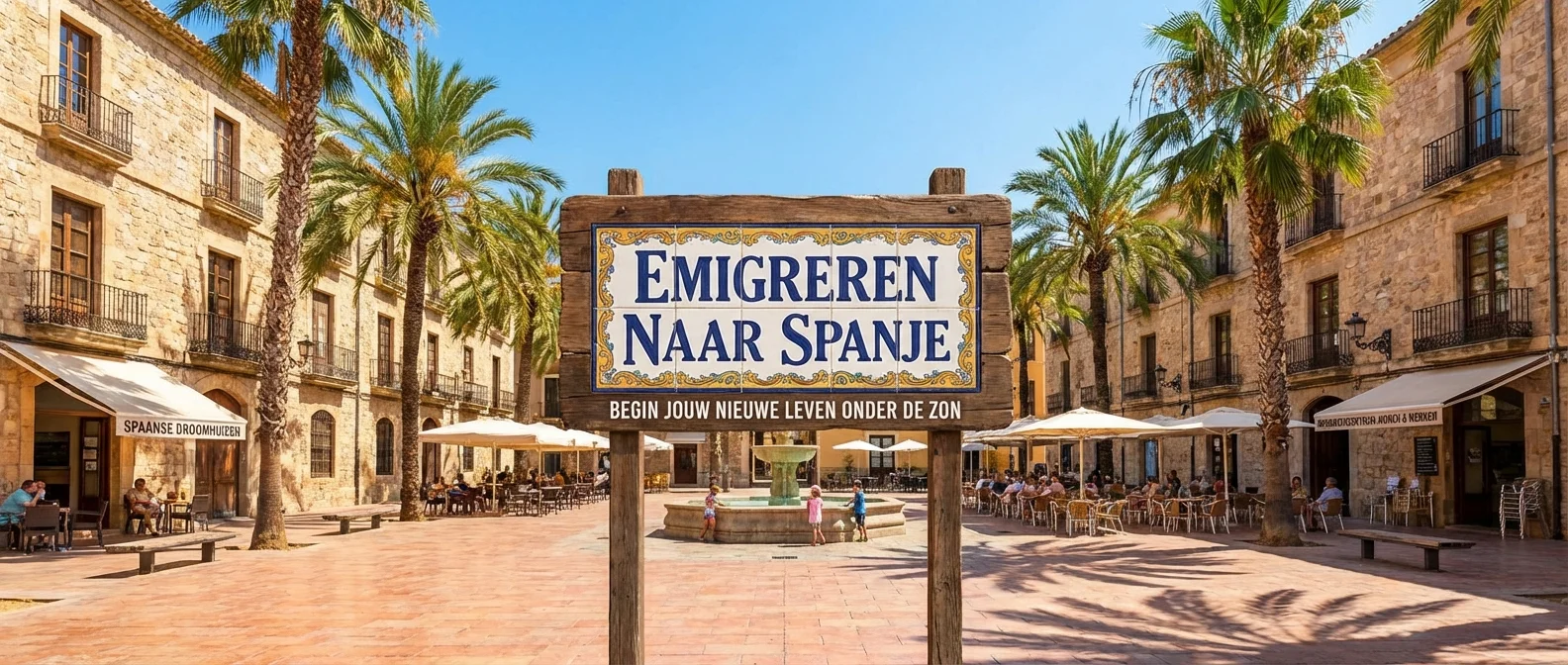 Large panorama d'Invest Spain, vue atmosphérique d'une villa de luxe avec vue sur la mer, composition invitante, photographie professionnelle. CRITIQUE : TOUS les textes, étiquettes, titres, légendes et éléments de l'interface utilisateur rendus dans cette image DOIVENT être en néerlandais UNIQUEMENT. N'utilisez PAS de texte en anglais. Veillez à l'orthographe néerlandaise.